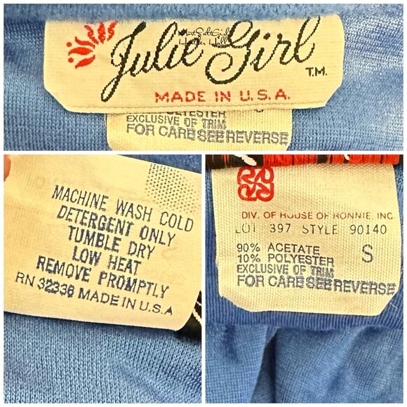 Vintage 1980's Julie Girl Blue Robe Drawstring Waist & Lace Accent Trim - Picture 6 of 6